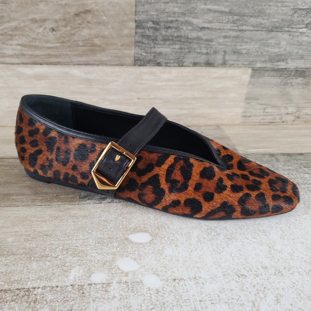 Schutz Courtney Womens Ballet Flats Sz 9 B Black Leopard Suede Buckle Round Toe